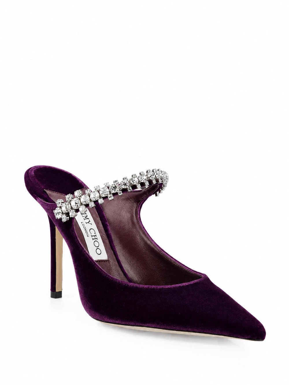 JIMMY CHOO Bing 100 Crystal Velvet Mules • 36.5 • Boysenberry NWT Rare Authentic
